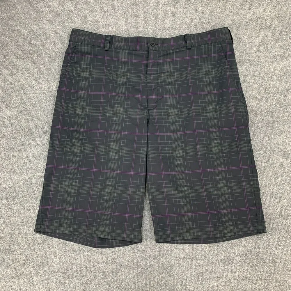 Nike Shorts Mens 36 Black Green Golf Plaid High Rise Moisture Wicking Chino